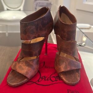 Christian Louboutin Karung Snakeskin Cachottiere Leopard Print Sandals 37